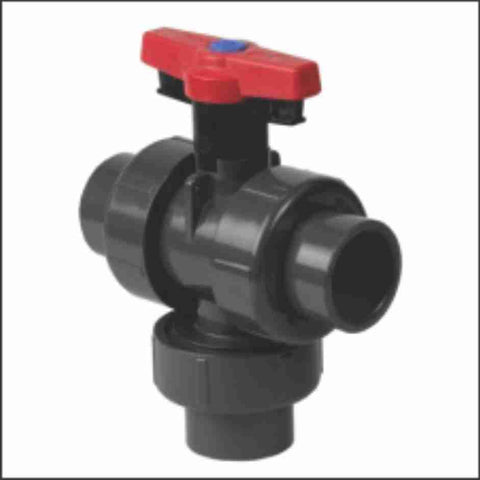 PVC True Union Industrial 3-Way Vertical Full Port Ball Valves Metric BSP Threaded With L2 Port